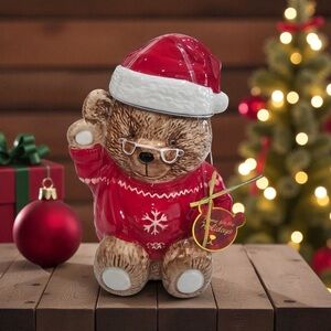 Viral TikTok Ralph Lauren inspired Festive Bear Cookie Jar with Santa Hat
